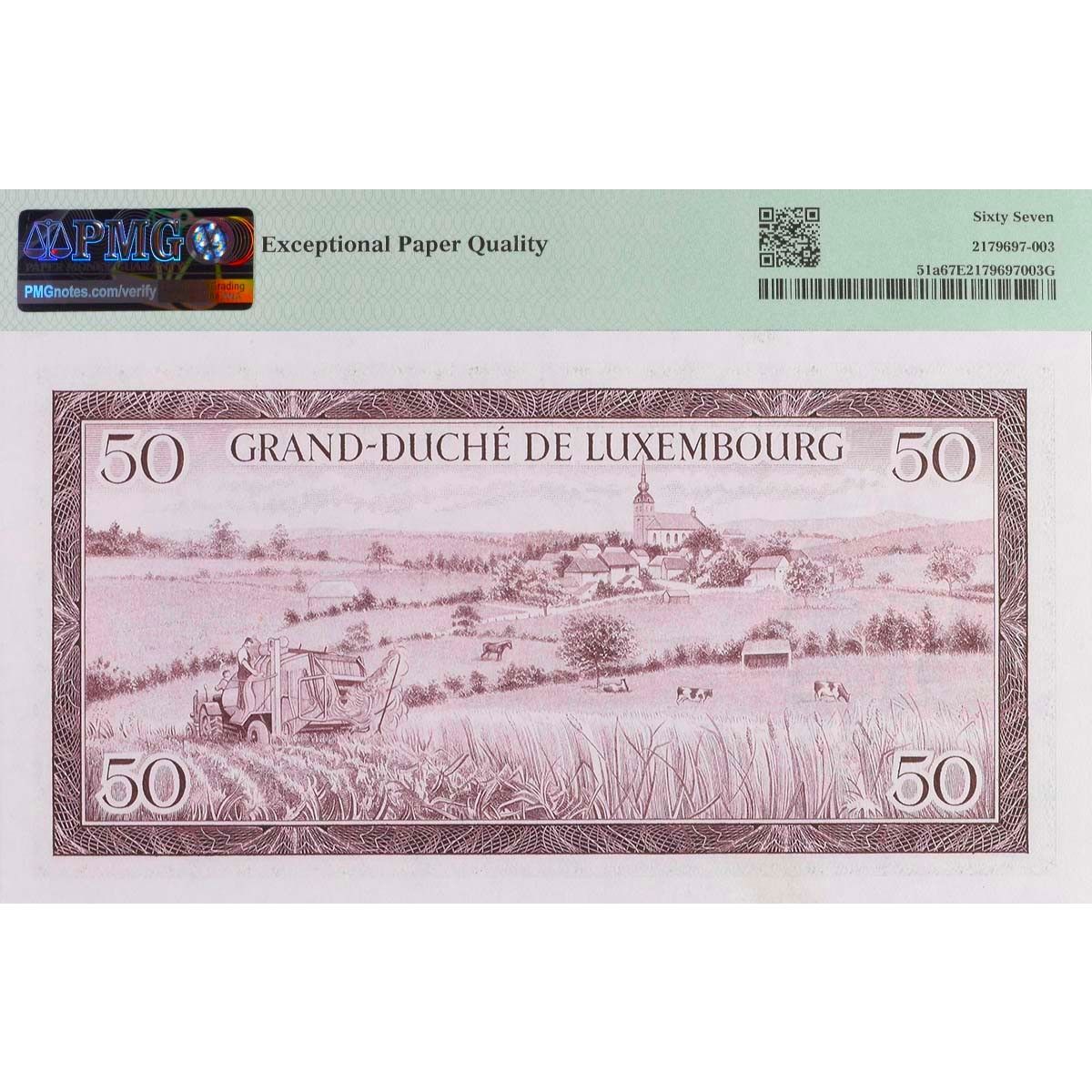 ЛЮКСЕМБУРГ 50 ФРАНКОВ (PMG - GRADE 67) мини 2