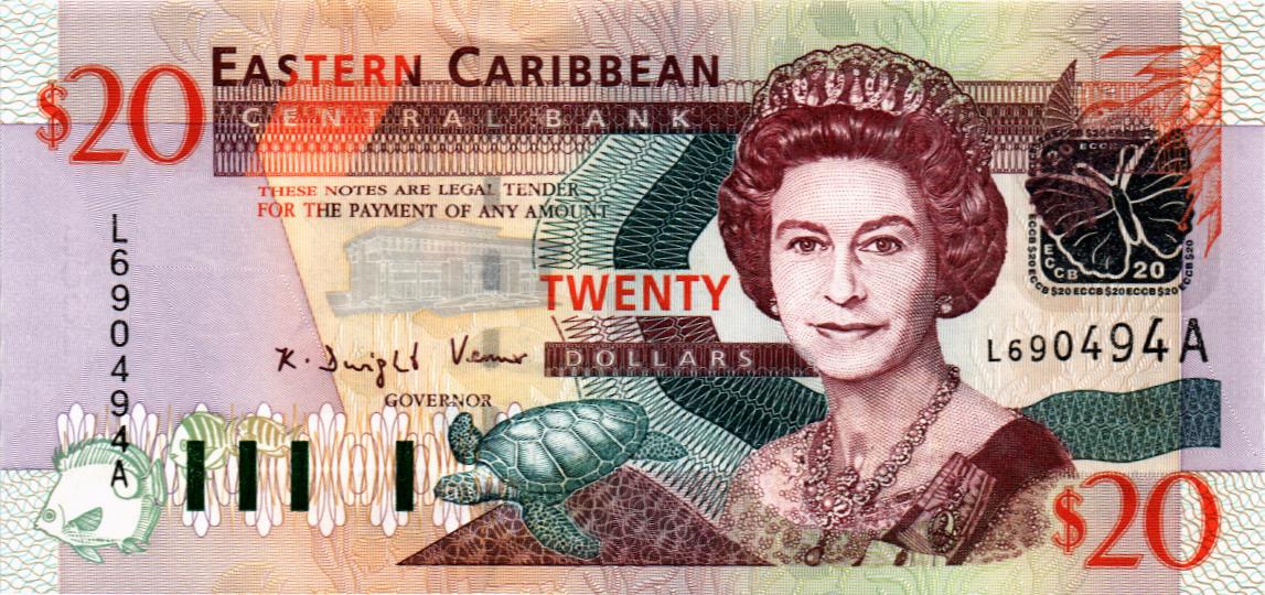 ВОСТОЧНЫЕ КАРИБЫ 20 ДОЛЛАРОВ (A - АНТИГУА)