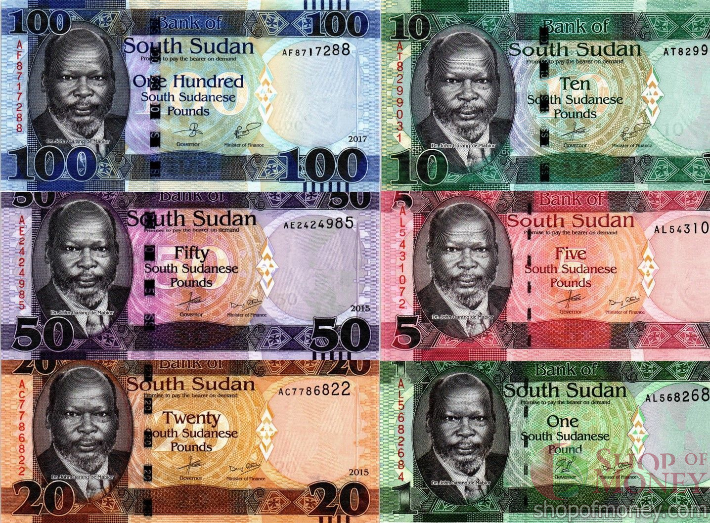 ЮЖНЫЙ СУДАН 1 5 10 20 50 100 ФУНТОВ мини 1