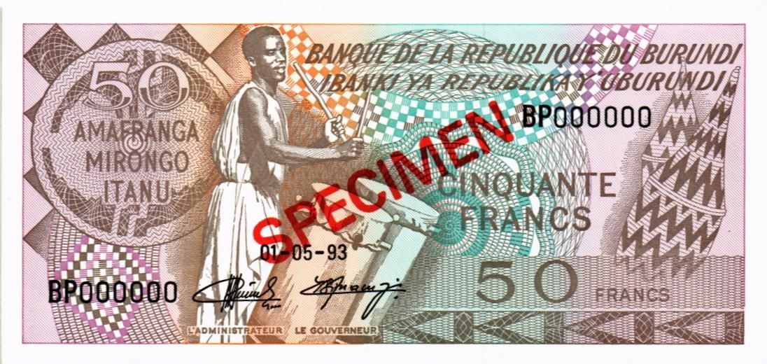 БУРУНДИ 50 ФРАНКОВ (SPECIMEN) мини 1