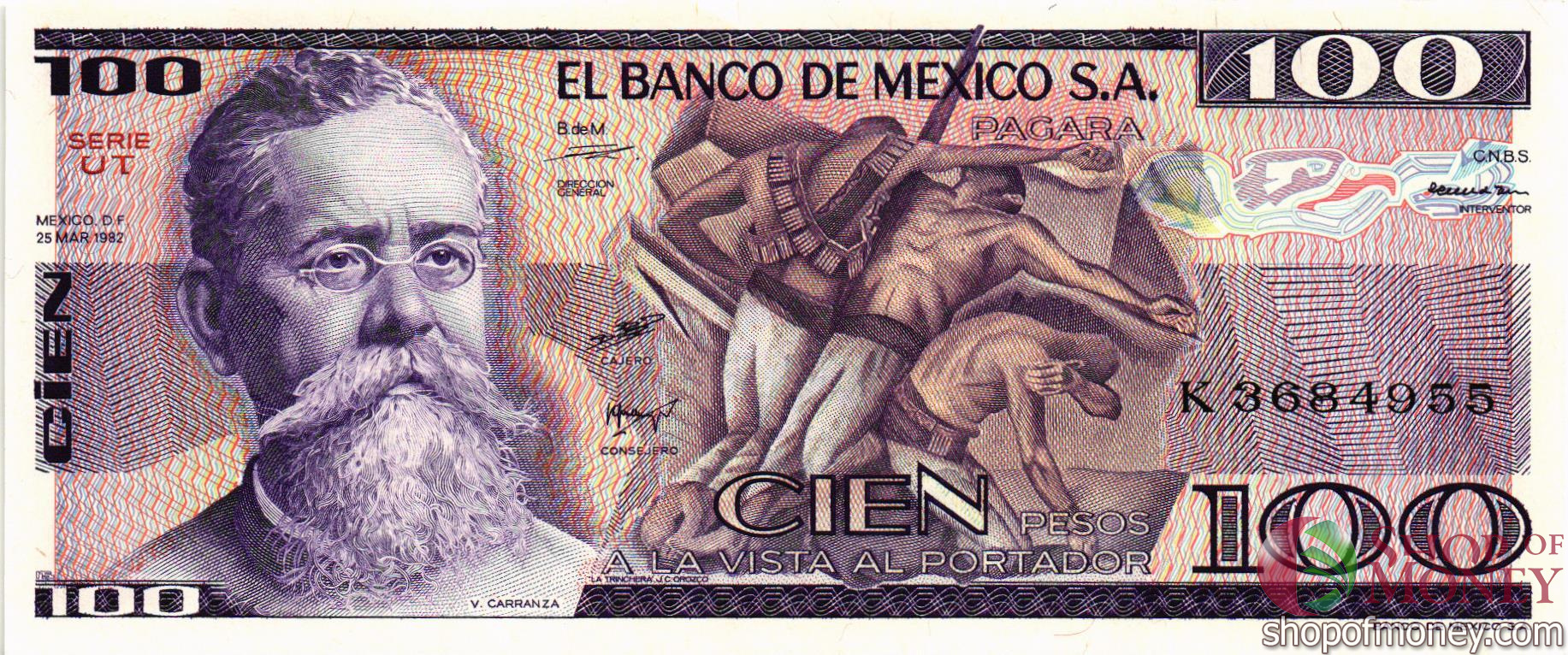 МЕКСИКА 100 ПЕСО (-UT- СЕРИЯ) мини 1