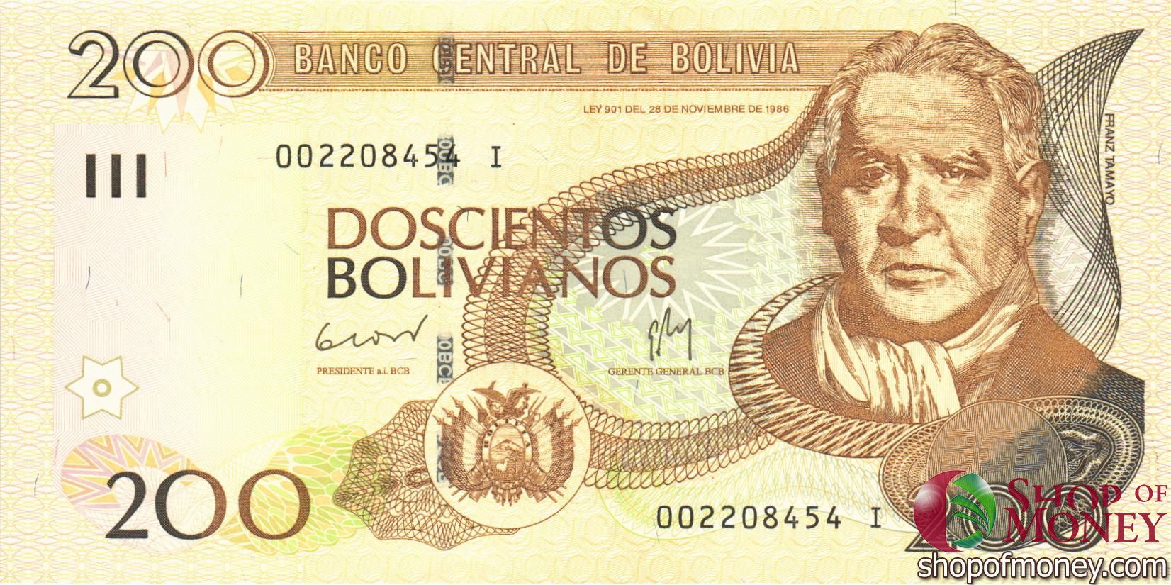 БОЛИВИЯ 200 БОЛИВИАНО мини 1