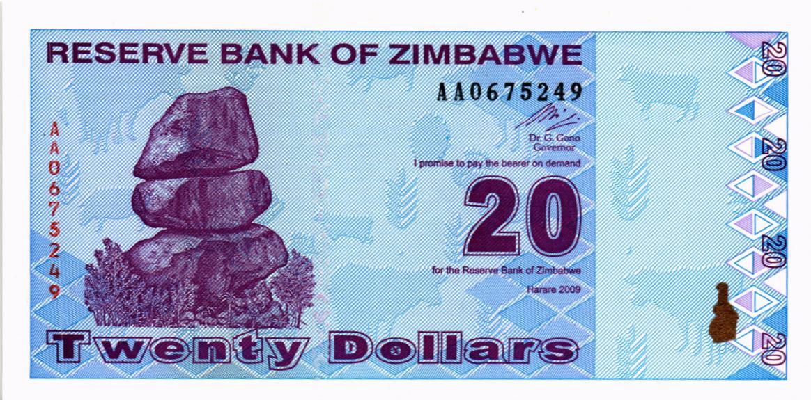 ЗИМБАБВЕ 20 ДОЛЛАРОВ мини 1