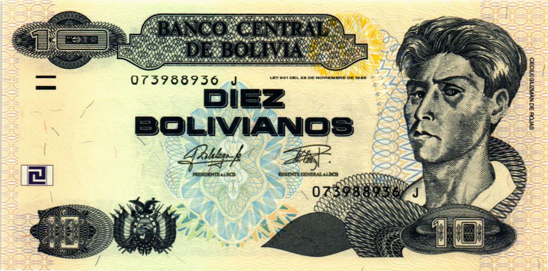 БОЛИВИЯ 10 БОЛИВИАНОС мини 1