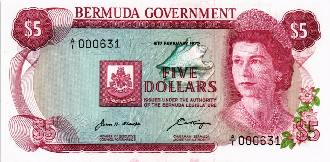 БЕРМУДСКИЕ ОСТРОВА 5 ДОЛЛАРОВ (НИЗКИЙ НОМЕР)