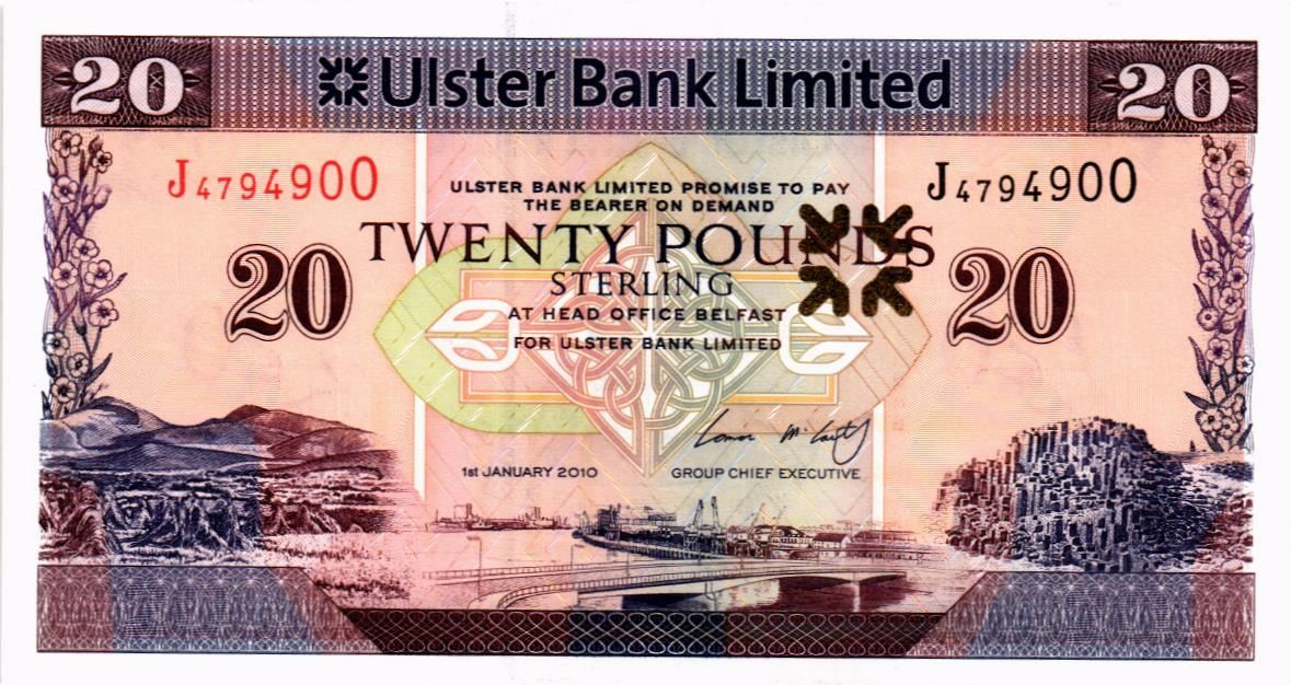 СЕВЕРНАЯ ИРЛАНДИЯ 20 ФУНТОВ (ULSTER BANK)