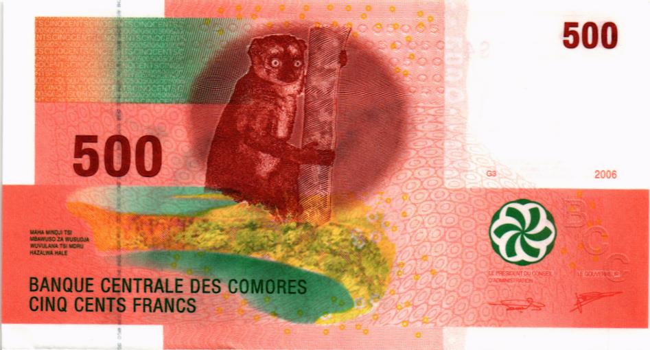КОМОРСКИЕ ОСТРОВА 500 ФРАНКОВ мини 1