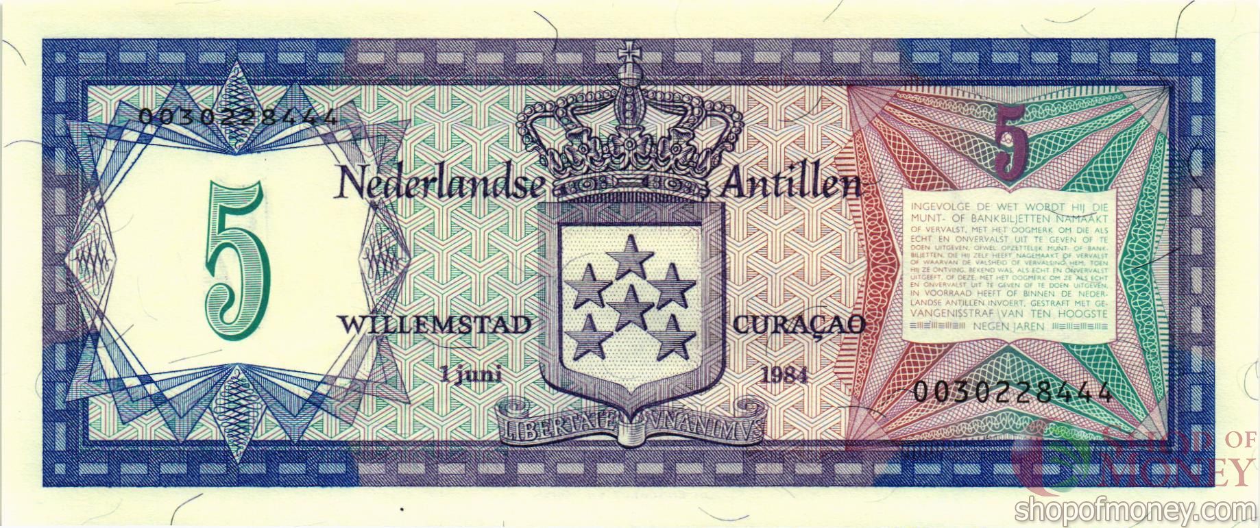 НИДЕРЛАНДСКИЕ АНТИЛЬСКИЕ ОСТРОВА 5 ГУЛЬДЕНОВ мини 1