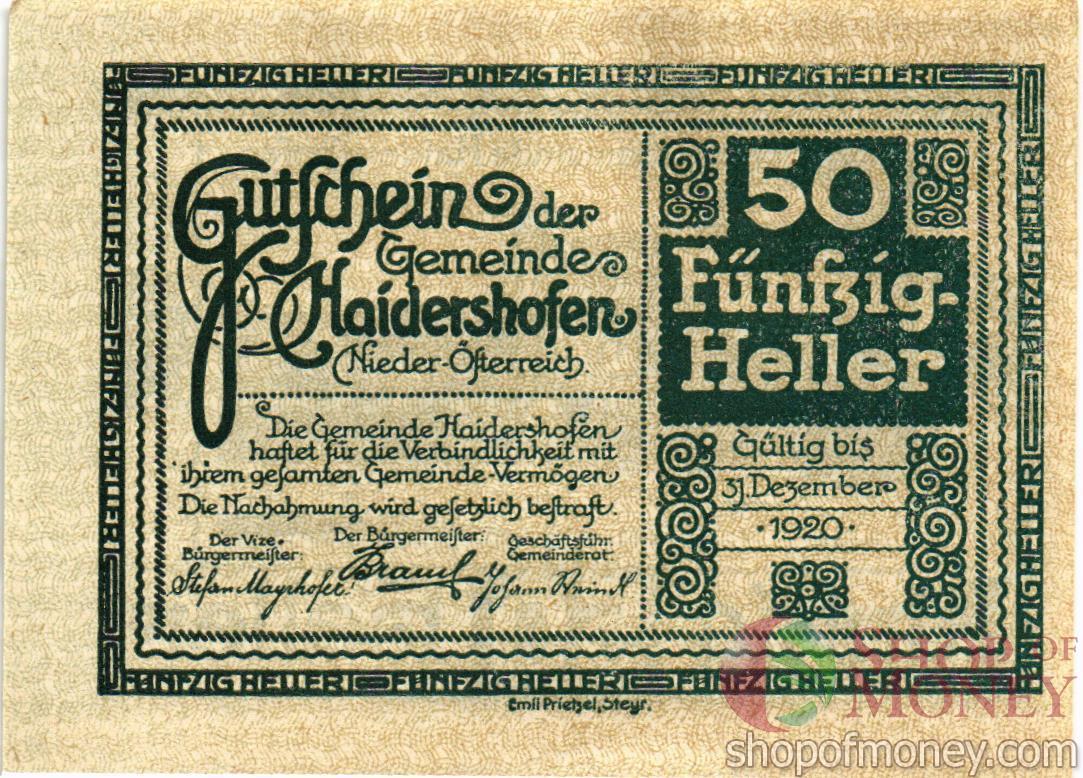 АВСТРИЯ 50 ХЕЛЛЕРОВ (НОТГЕЛЬД) мини 1