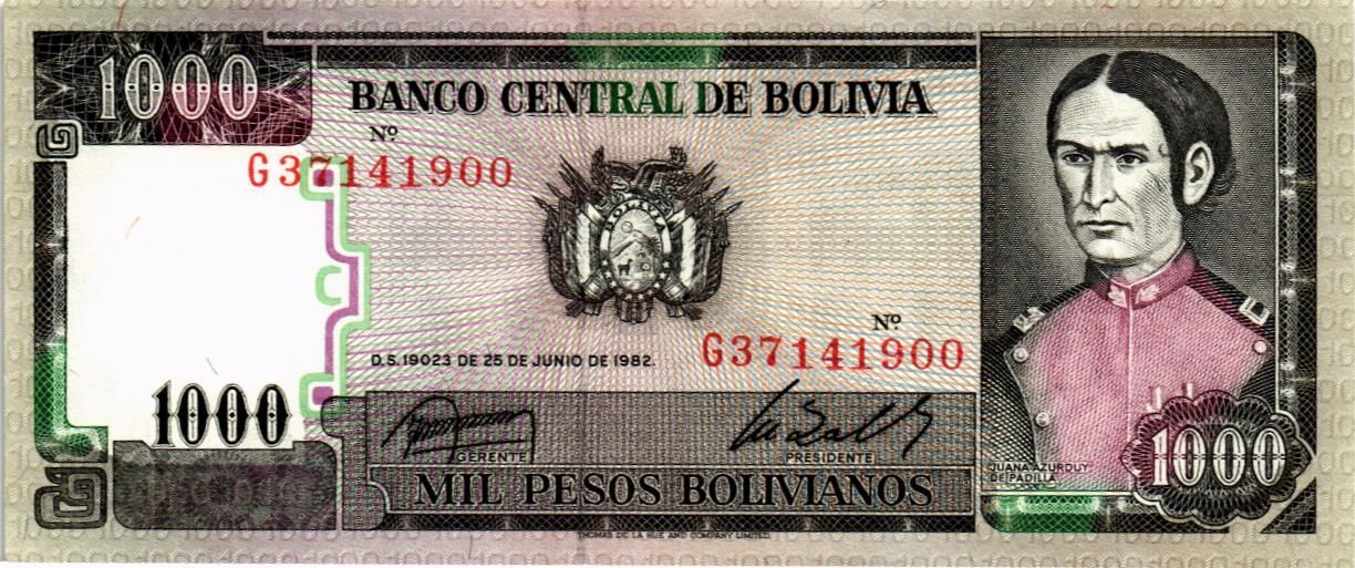 БОЛИВИЯ 1000 БОЛИВИАНОС мини 1