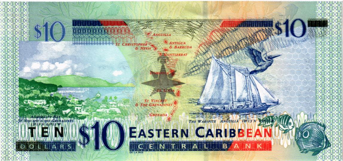 ВОСТОЧНЫЕ КАРИБЫ 10 ДОЛЛАРОВ (V - СЕНТ ВИНСЕНТ) мини 2