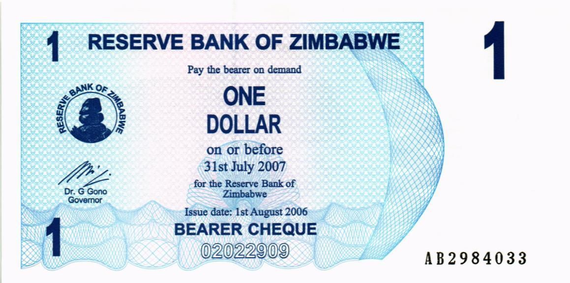 ЗИМБАБВЕ 1 ДОЛЛАР