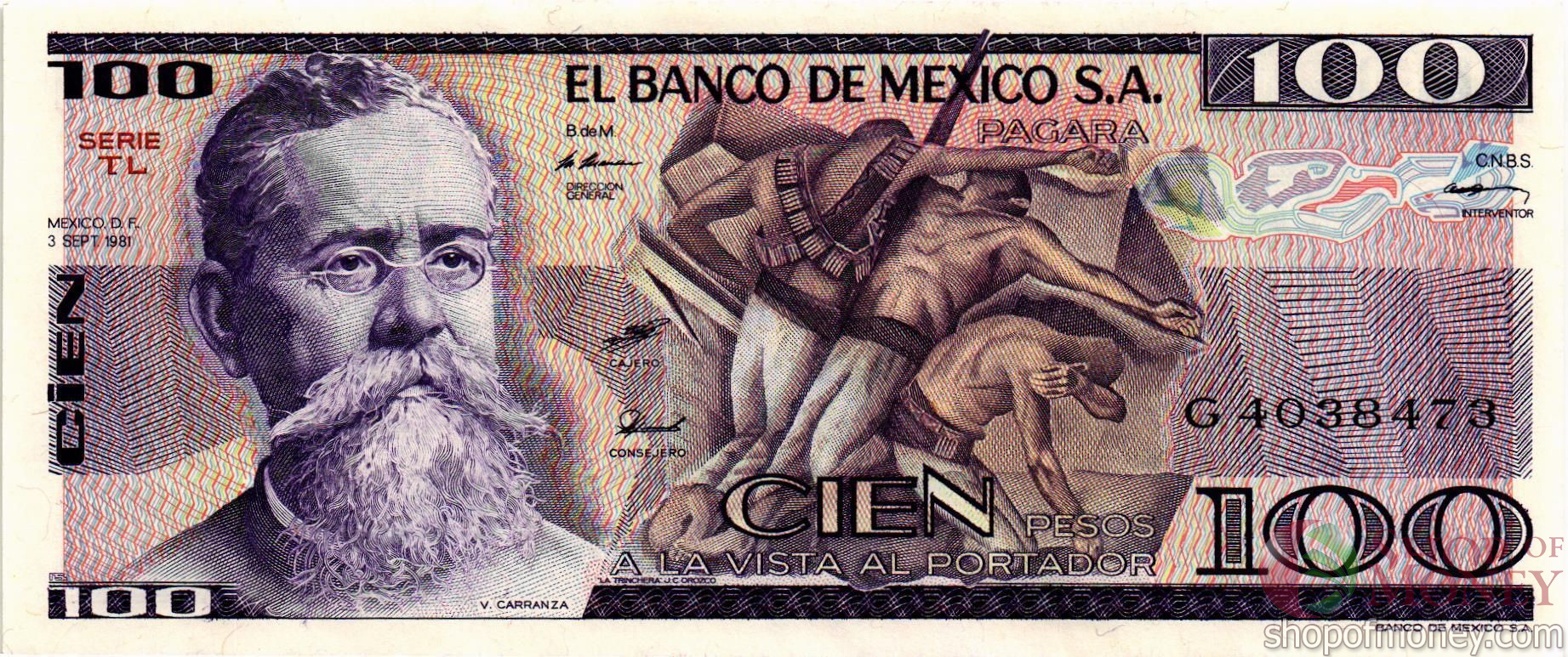 МЕКСИКА 100 ПЕСО (-TL- СЕРИЯ)