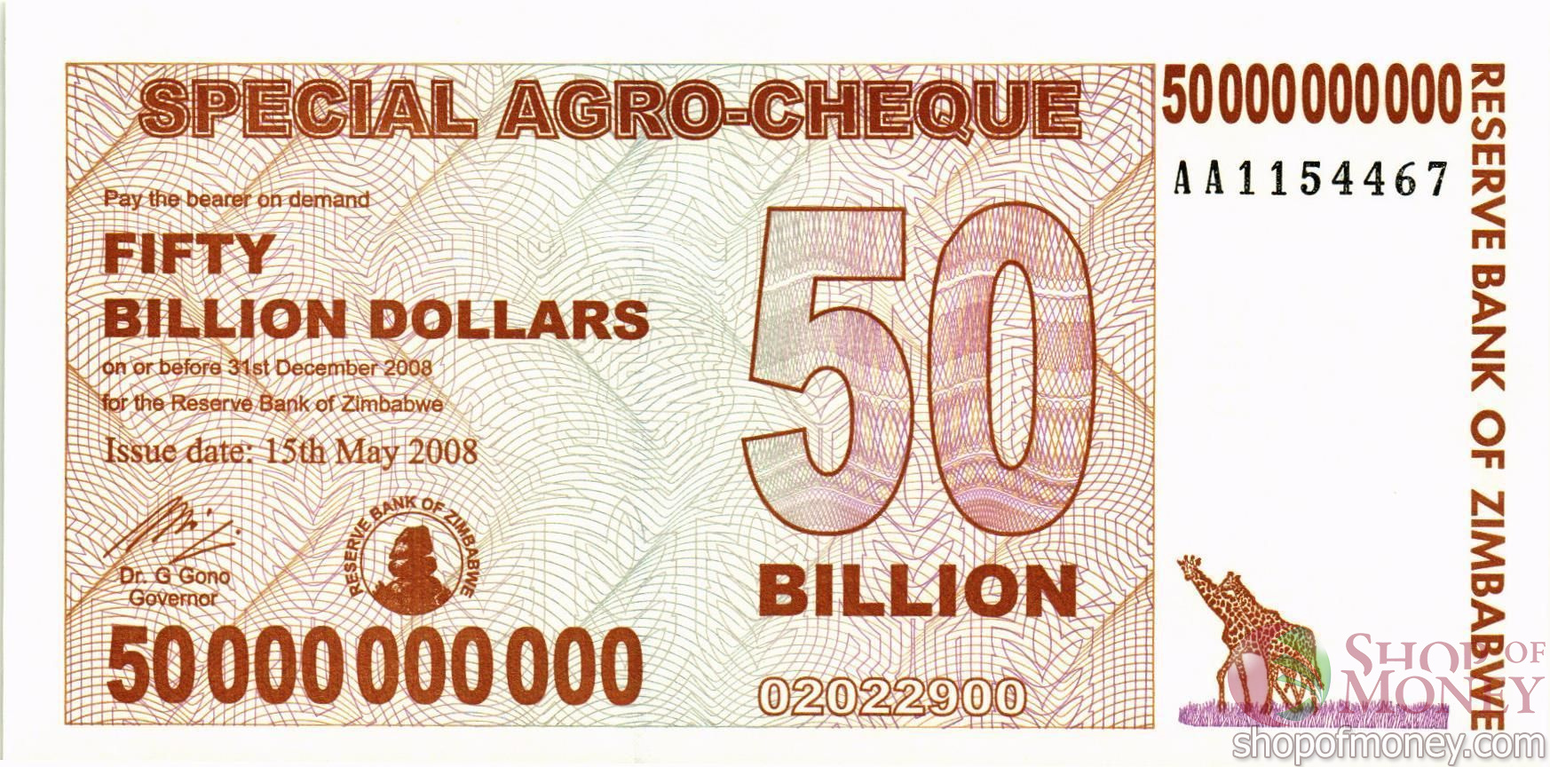 ЗИМБАБВЕ 50000000000 ДОЛЛАРОВ мини 1