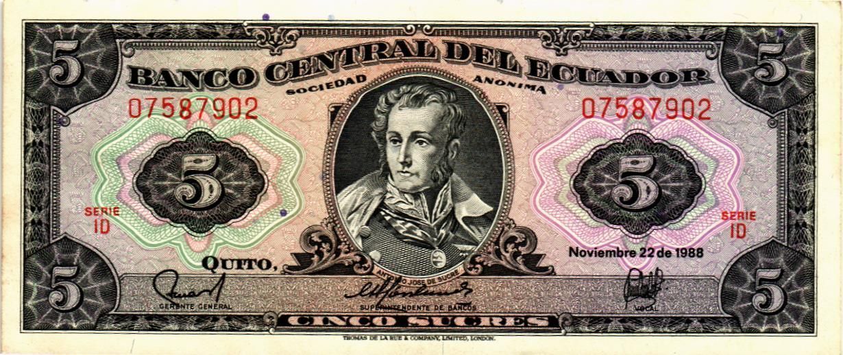 ЭКВАДОР 5 CУКРЕ (22.11.1988) -ID- мини 1