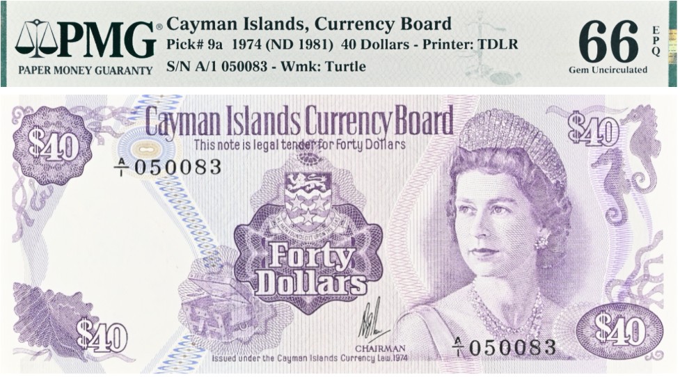 КАЙМАНОВЫ ОСТРОВА 40 ДОЛЛАРОВ (PMG - GRADE 66)