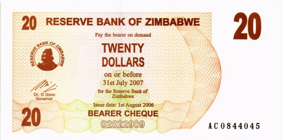 ЗИМБАБВЕ 20 ДОЛЛАРОВ мини 1