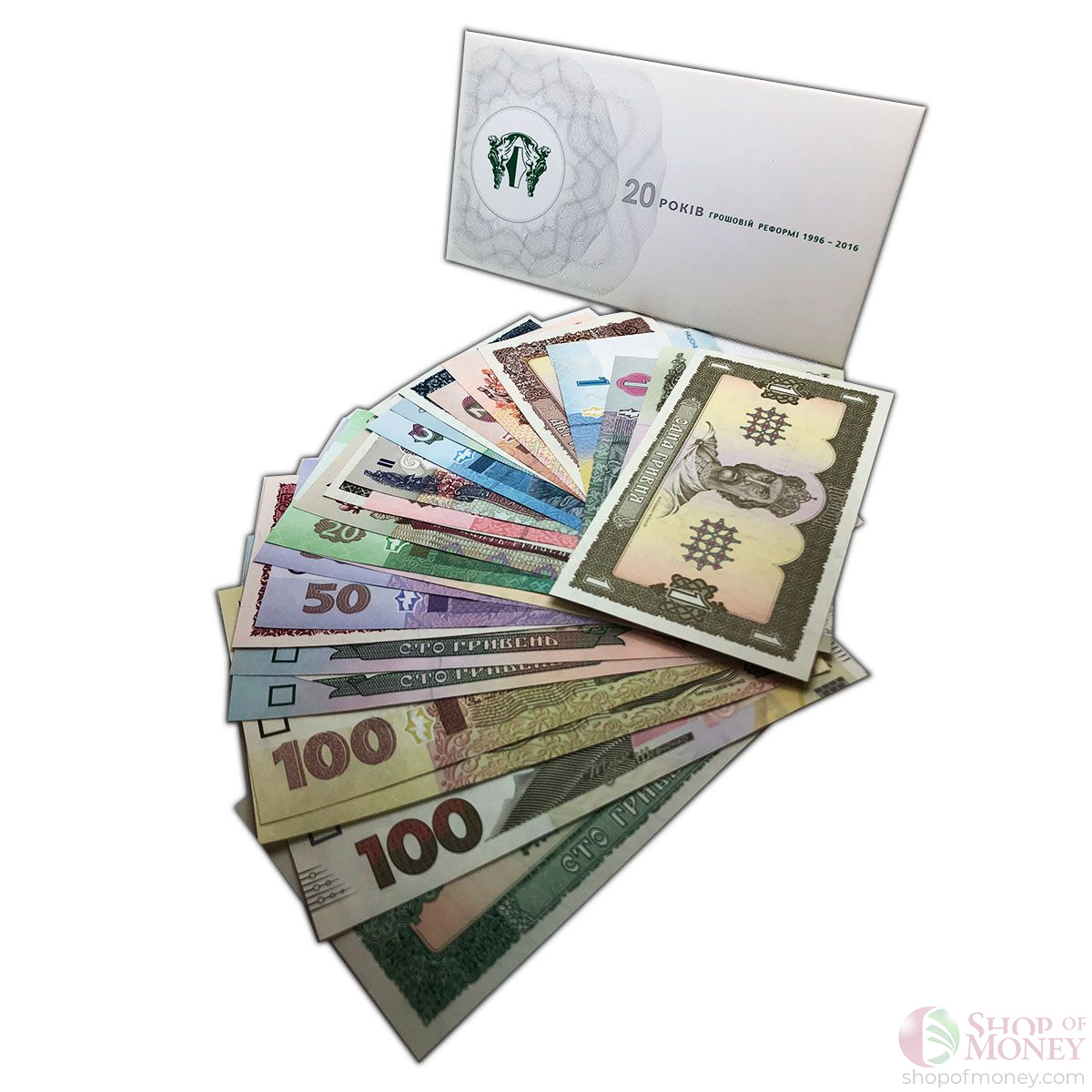 УКРАИНА НАБОР 28 БАНКНОТ В КОНВЕРТЕ (20 ЛЕТ НБУ) мини 1