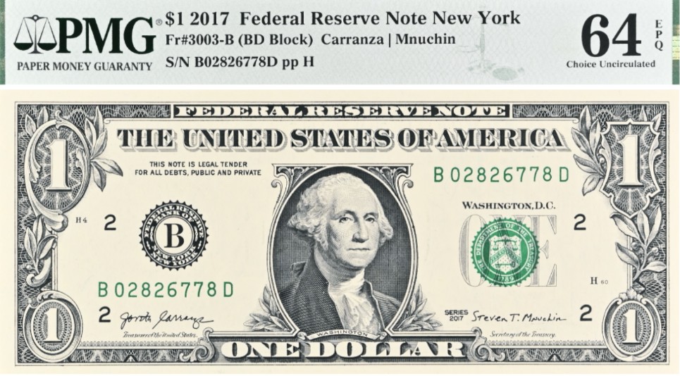 США 1 ДОЛЛАР (B - НЬЮ-ЙОРК - PMG - GRADE 64) #B02826778D мини 1