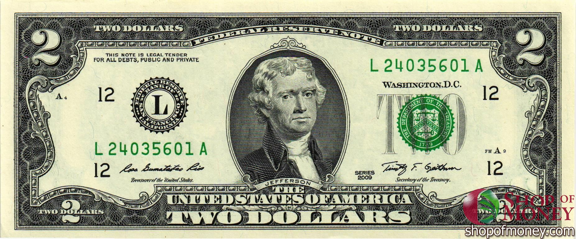 США 2 ДОЛЛАРА (L-Сан Франциско)