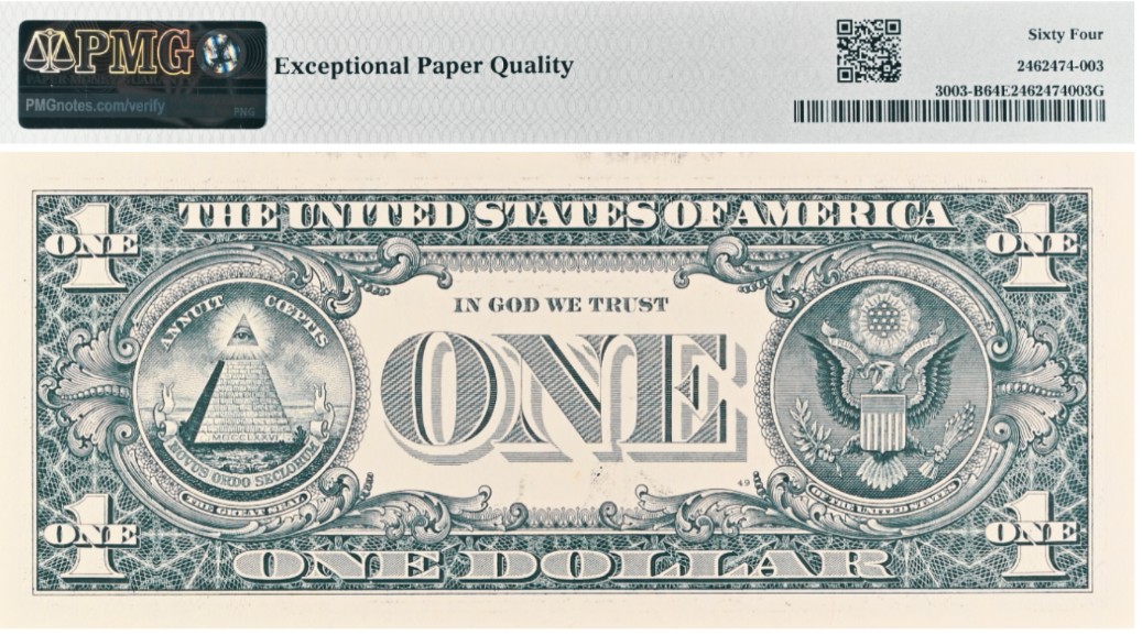 США 1 ДОЛЛАР (B - НЬЮ-ЙОРК - PMG - GRADE 64) #B02826778D мини 2