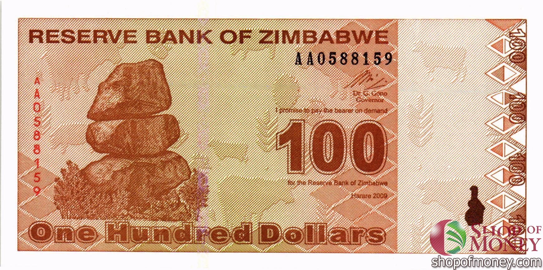 ЗИМБАБВЕ 100 ДОЛЛАРОВ (-AA-ПРЕФИКС) мини 1