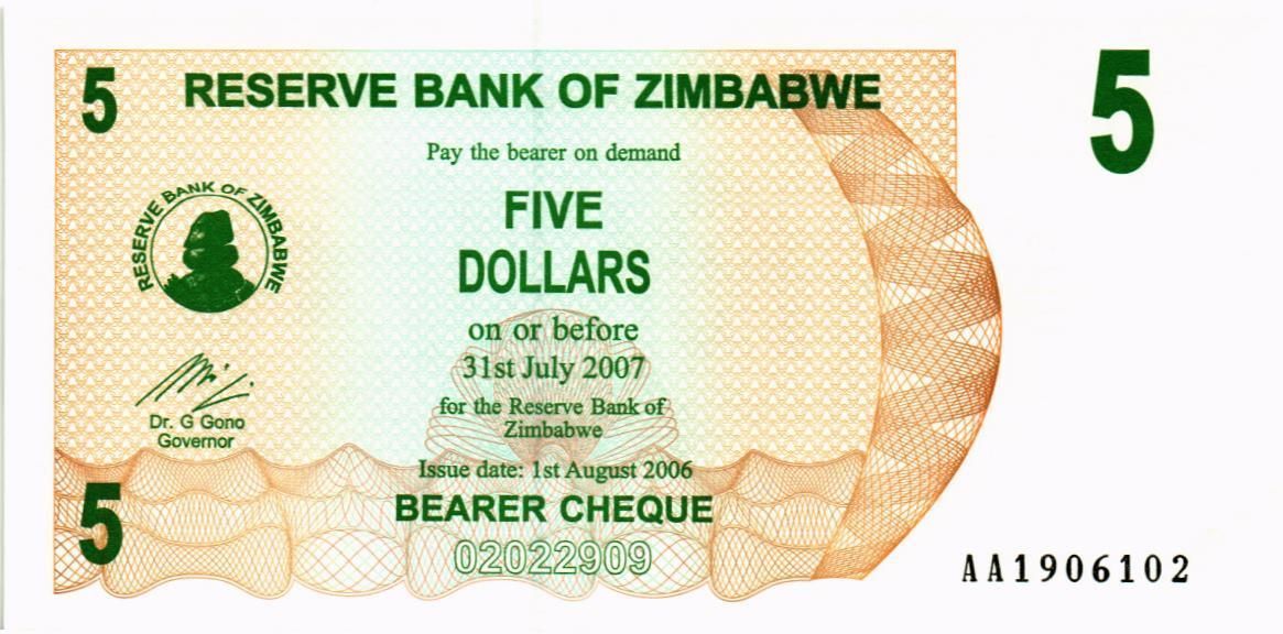 ЗИМБАБВЕ 5 ДОЛЛАРОВ мини 1