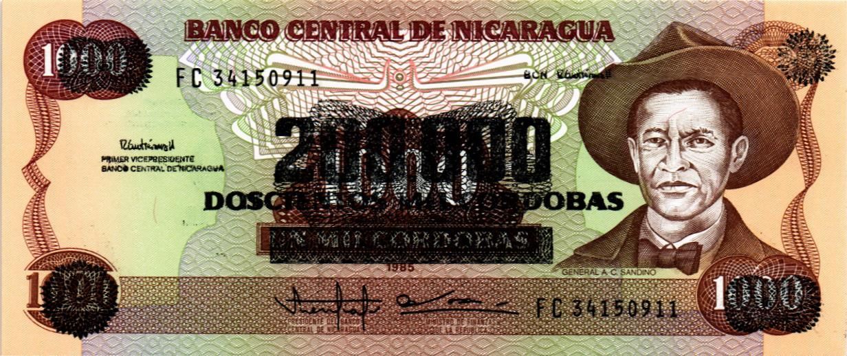 НИКАРАГУА 200000 КОРДОБА (НАДПЕЧАТКА)