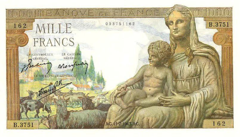 ФРАНЦИЯ 1000 ФРАНКОВ (БОГИНЯ ДЕМЕТРА)