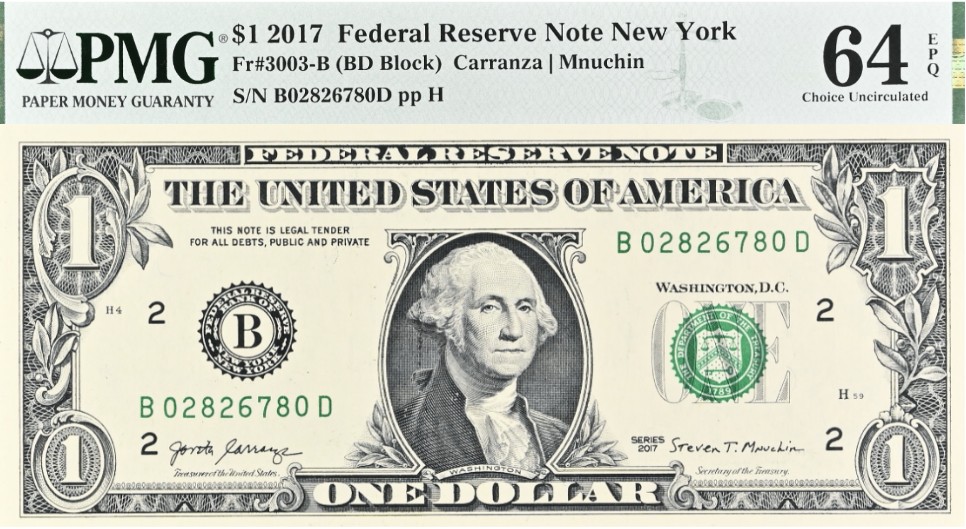 США 1 ДОЛЛАР (B - НЬЮ-ЙОРК - PMG - ГРЕЙД 64) #B02826780D мини 1