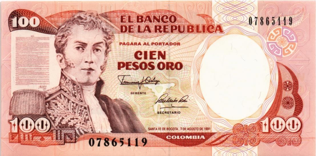 КОЛУМБИЯ 100 ПЕСО (07.08.1991) мини 1