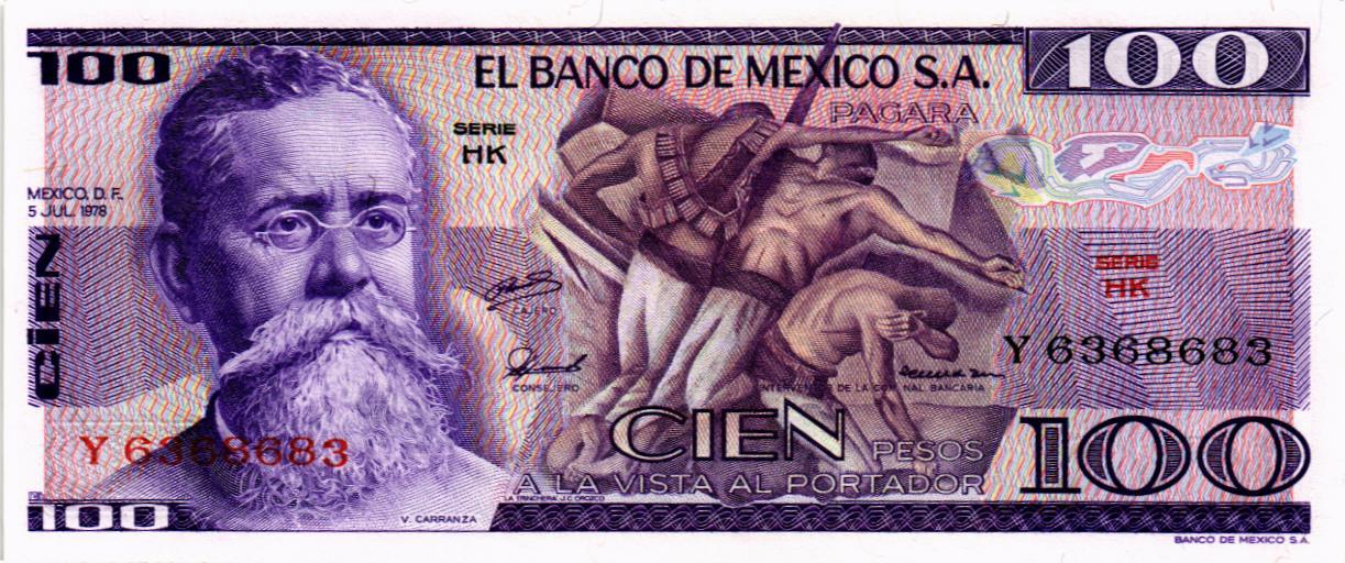 МЕКСИКА 100 ПЕСО (-HK- СЕРИЯ)