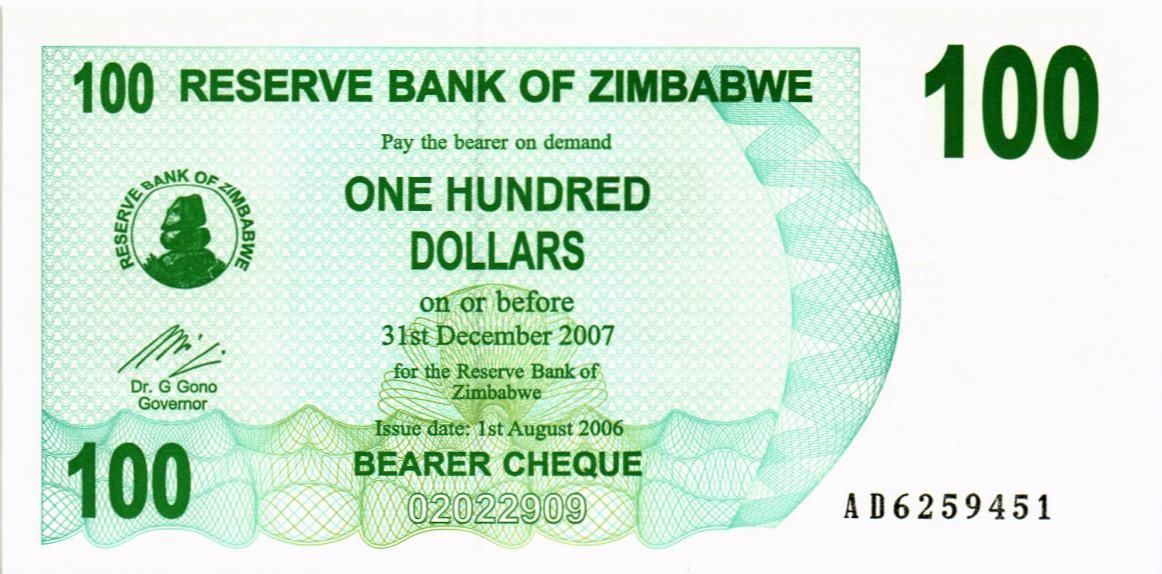 ЗИМБАБВЕ 100 ДОЛЛАРОВ мини 1
