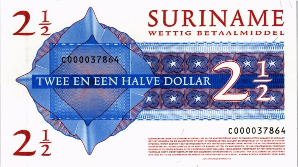 СУРИНАМ 2 1/2 ДОЛЛАРА мини 2