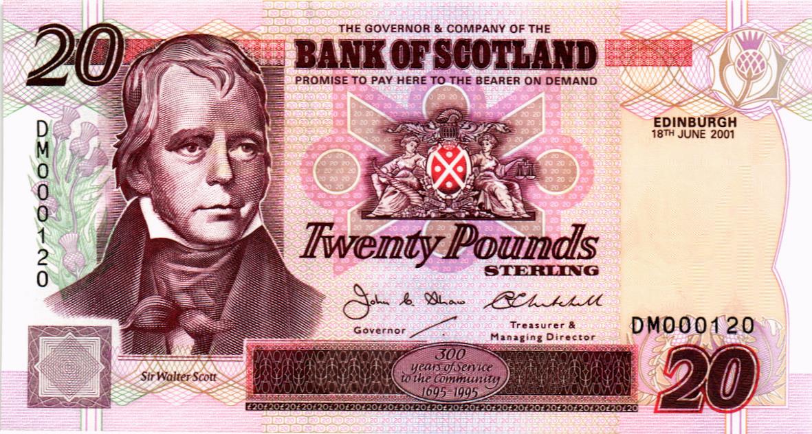 ШОТЛАНДИЯ 20 ФУНТОВ (НИЗКИЙ НОМЕР)