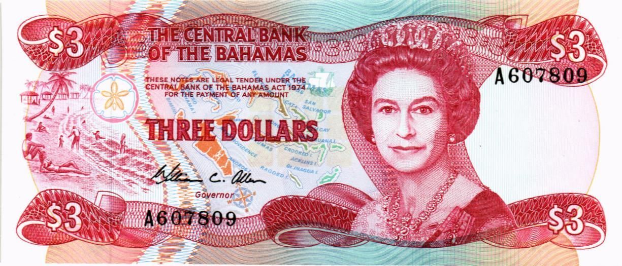 БАГАМСКИЕ ОСТРОВА 3 ДОЛЛАРА мини 1