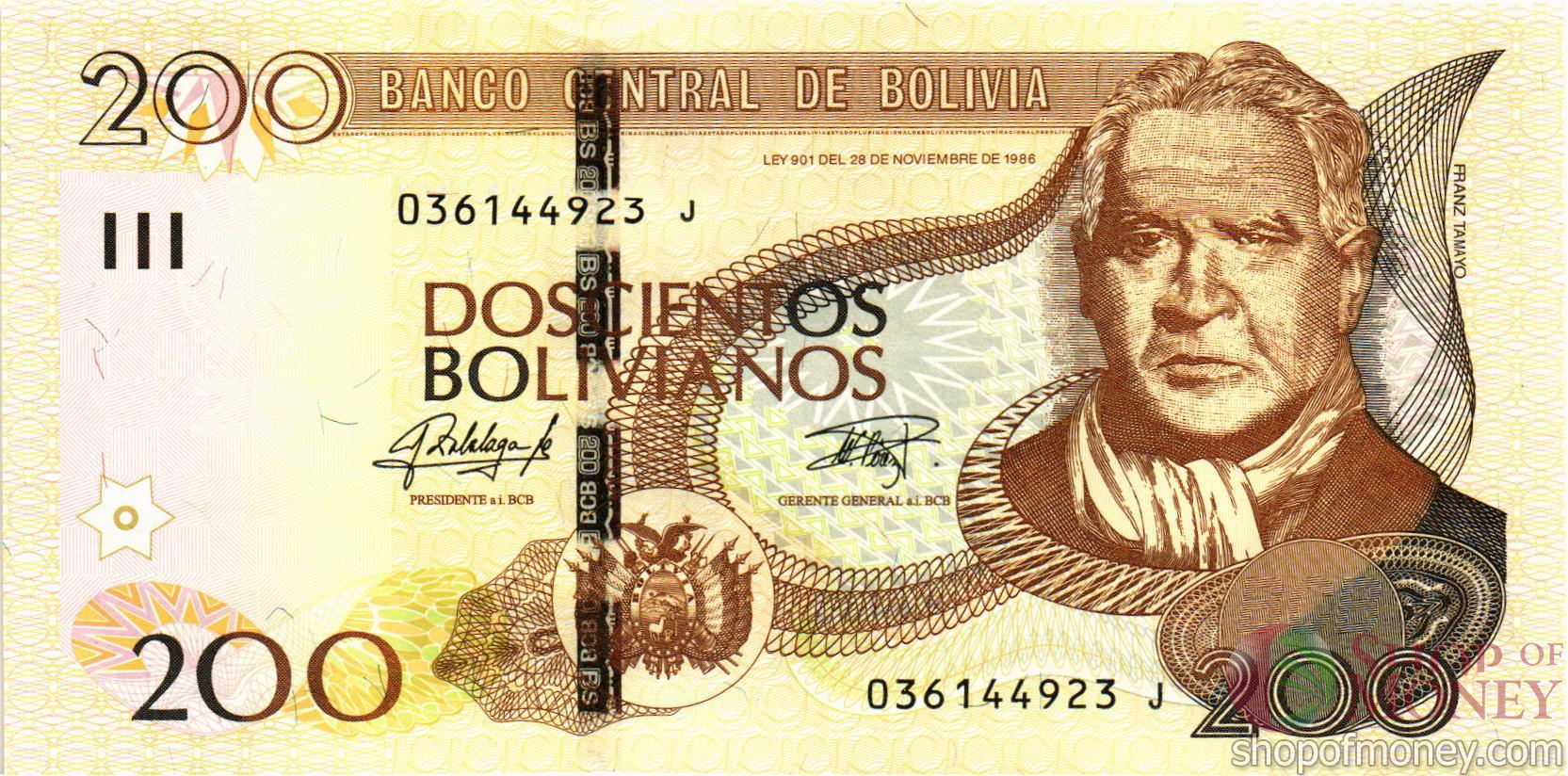 БОЛИВИЯ 200 БОЛИВИАНО мини 1
