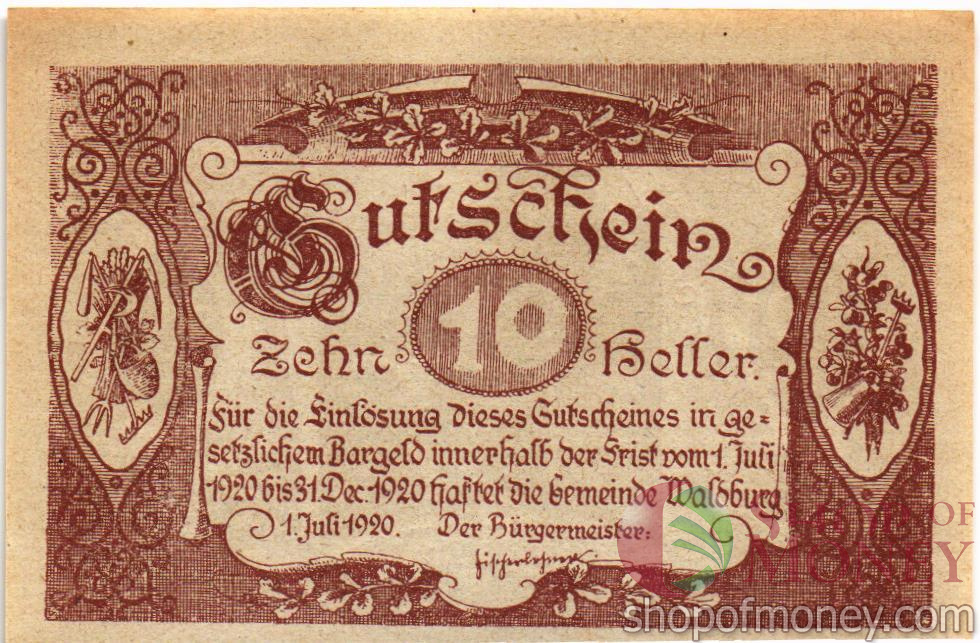 АВСТРИЯ 10 ХЕЛЛЕРОВ (НОТГЕЛЬД)