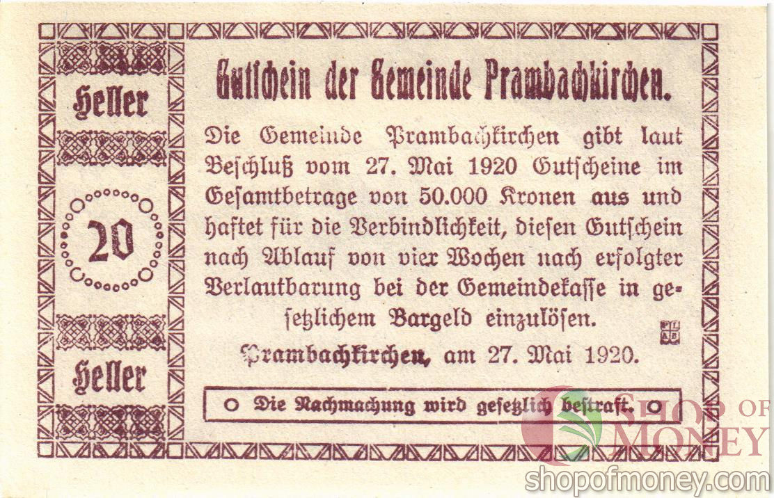 АВСТРИЯ 20 ХЕЛЛЕРОВ (НОТГЕЛЬД) мини 2