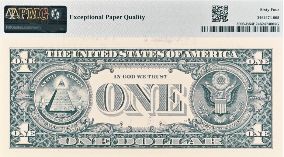 США 1 ДОЛЛАР (B - НЬЮ-ЙОРК - PMG - ГРЕЙД 64) #B02826780D мини 2
