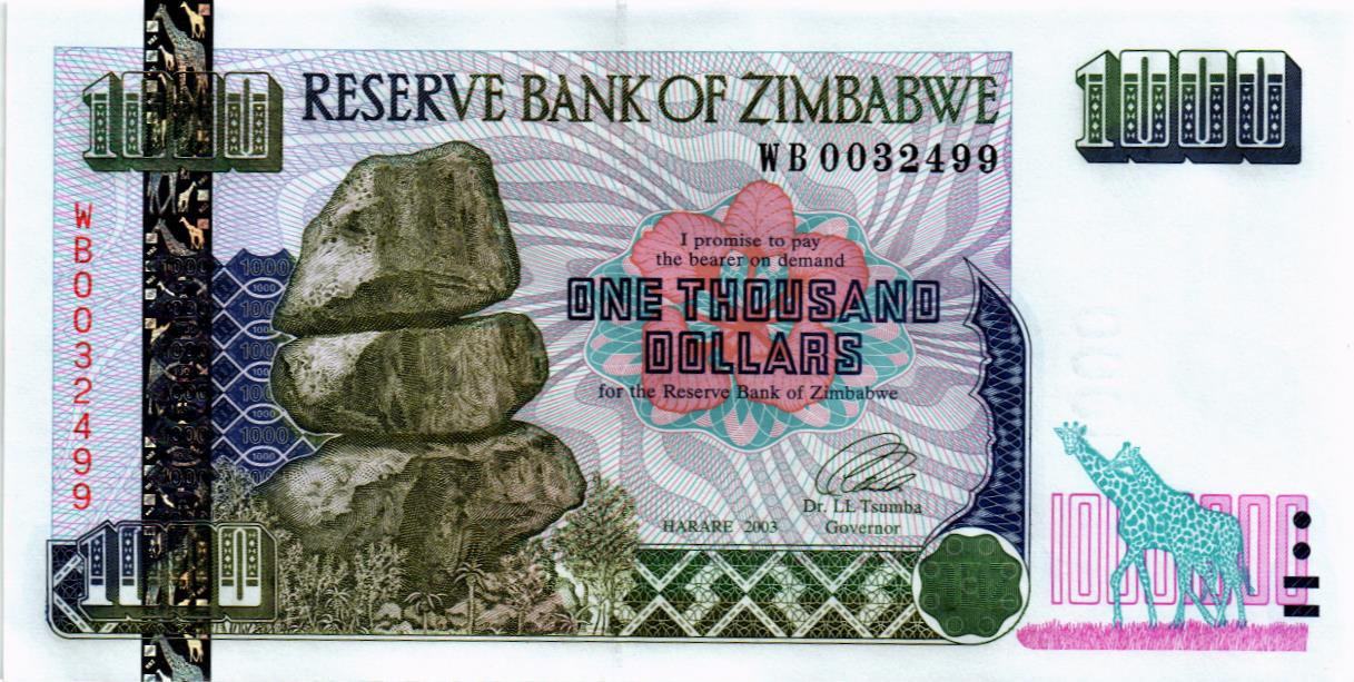 ЗИМБАБВЕ 1000 ДОЛЛАРОВ