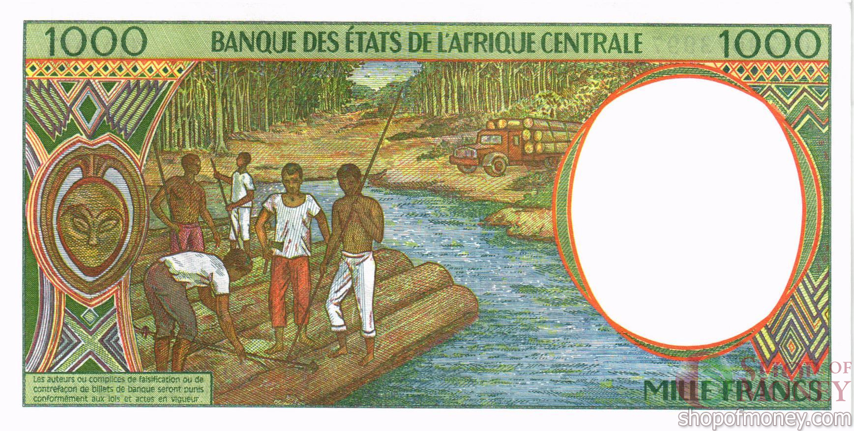 ЦЕНТРАЛЬАЯ АФРИКАНСКАЯ РЕСПУБЛИКА (-С-КОНГО) 1000 ФРАНКОВ мини 2