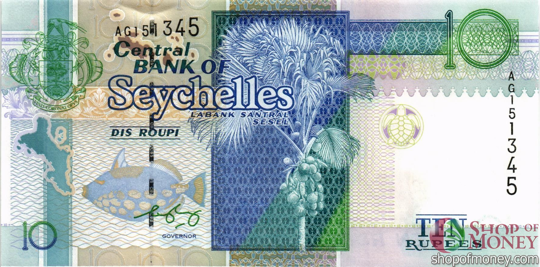 СЕЙШЕЛЬСКИЕ ОСТРОВА 10 РУПИЙ мини 1
