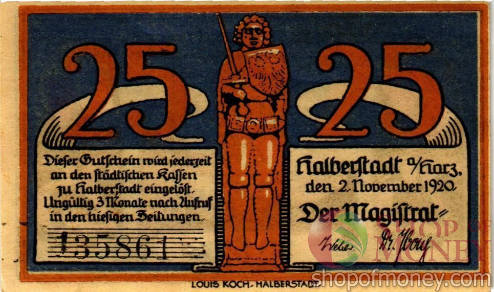 ГЕРМАНИЯ 25 ПФЕННИГОВ (НОТГЕЛЬД)