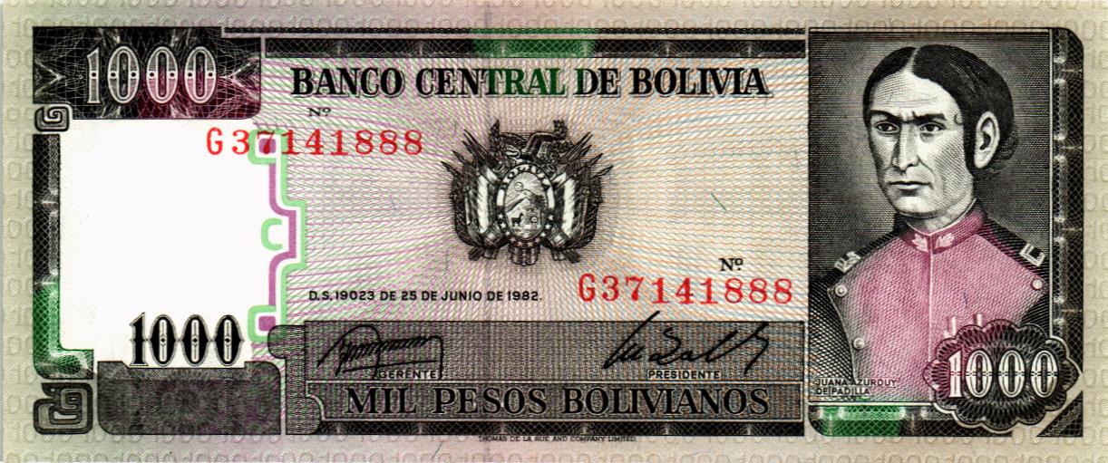 БОЛИВИЯ 1000 БОЛИВИАНОС мини 1