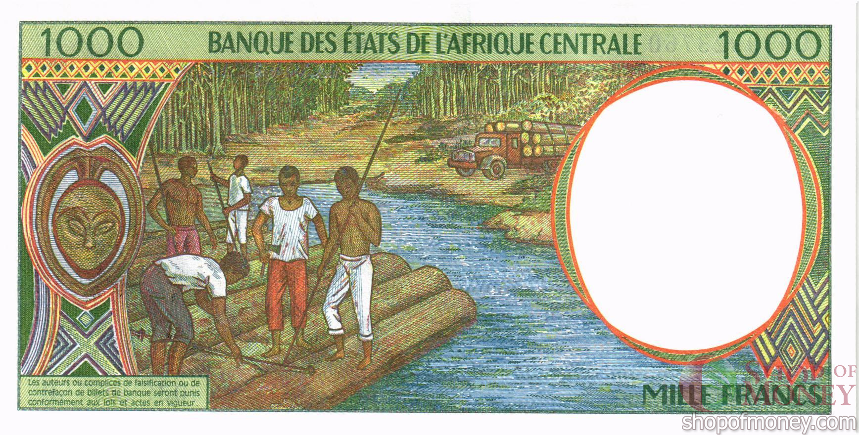 ЦЕНТРАЛЬАЯ АФРИКАНСКАЯ РЕСПУБЛИКА (-L-ГАБОН) 1000 ФРАНКОВ мини 2
