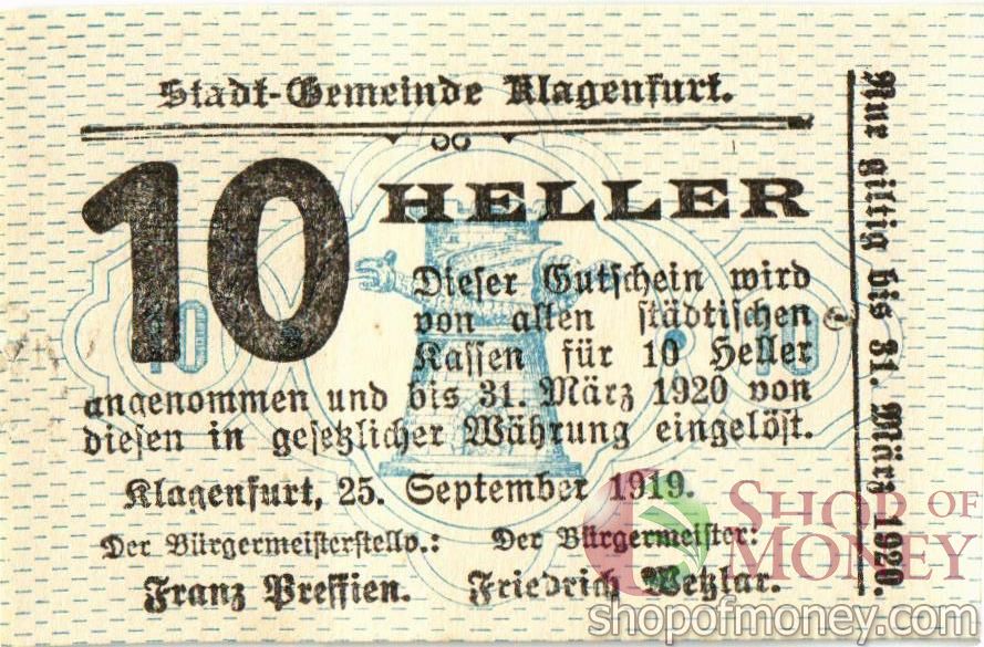 АВСТРИЯ 10 ХЕЛЛЕРОВ (НОТГЕЛЬД) 1