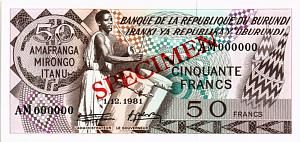 БУРУНДИ 50 ФРАНКОВ (SPECIMEN) 1