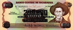 НИКАРАГУА 200000 КОРДОБА (НАДПЕЧАТКА) 1