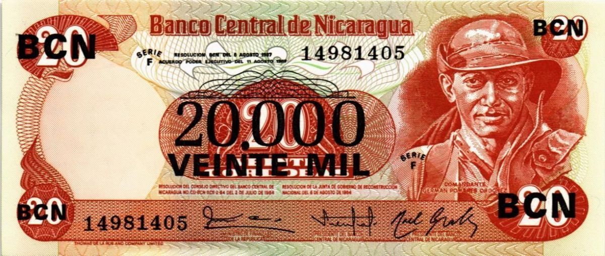 НИКАРАГУА 20000 КОРДОБА (НАДПЕЧАТКА) 1
